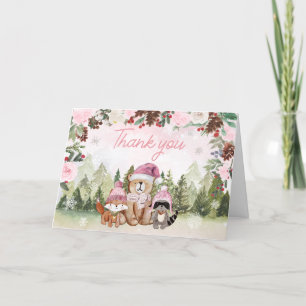 Roze Winter Woodland Baby shower Bedankkaart