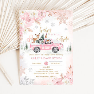 Roze Winter Woodland Truck Baby shower Kaart