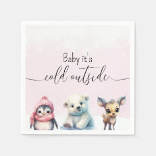 Roze winterdieren koud buiten Baby shower Servet
