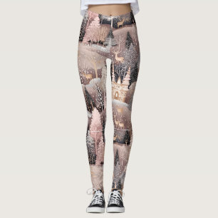 Roze Winterherten Fantasie Kasteel Landschap (4) Leggings
