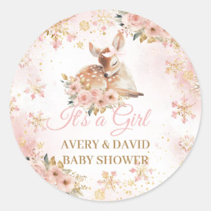 Roze winterherten zijn een meisje Baby shower Ronde Sticker