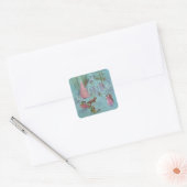 Roze  Winterkerst Vierkante Sticker (Envelop)