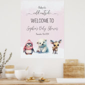 Roze winterkoude buiten Baby shower welkomstbord Poster (Keuken)
