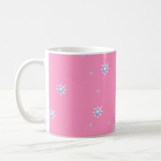 Roze wintersneeuwvlokken koffiemok (Links)