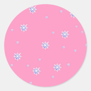 Roze wintersneeuwvlokken ronde sticker