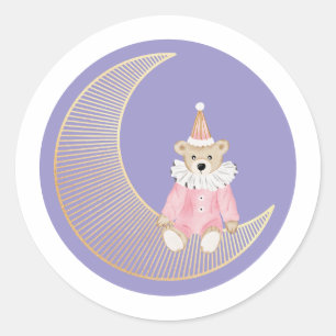 Roze wintervakantie snoep katoen beer ronde sticker