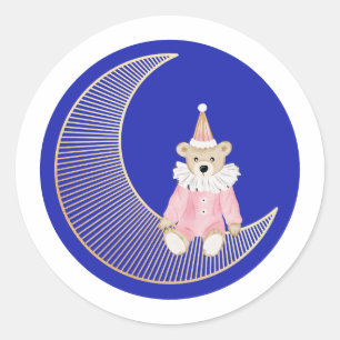 Roze wintervakantie snoep katoen beer ronde sticker