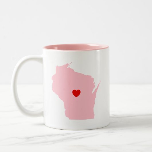 Roze Wisconsin Bruiloft Jubileum Tweekleurige Koffiemok (Links)