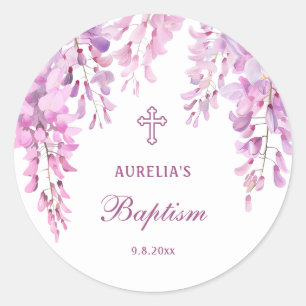 Roze Wisteria Doop Ronde Sticker