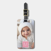 Roze wit 1 Foto Collage Aangepast monogram Bagagelabel (Voorkant verticaal)