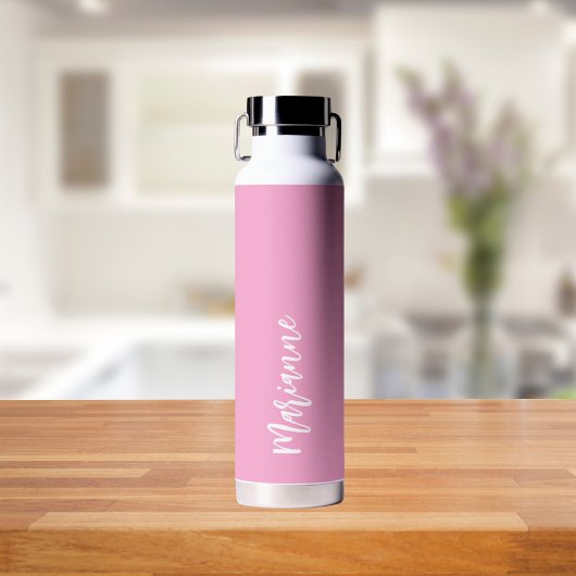 Roze wit aangepaste naam script waterfles
