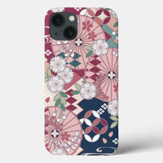 Roze Wit Blauw Japans Kimono Floral Case-Mate iPhone Case (Achterkant)