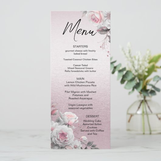 Roze Wit Bloemen Bruiloft Menu (Staand voorkant)