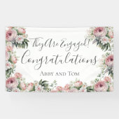 Roze Wit Bloemen Elegant Verloving Banner (Horizontaal)