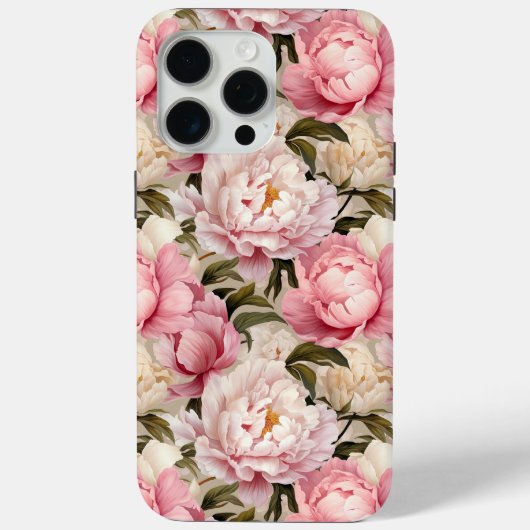 Roze Wit Bloemen Pioenen Designer Tough Case-Mate iPhone Case (Achterkant)