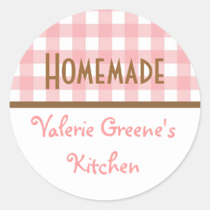 Roze wit bruin gingham zelfgemaakte food label sea