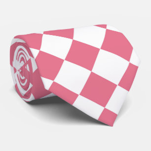 Roze Wit Checker Diamant Patroon Stropdas