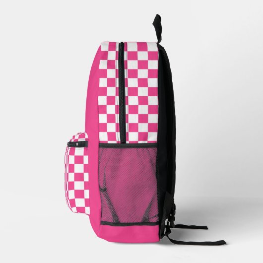 Roze Wit Checkerboard Check Pattern Logo Bedrukte Rugzak (Rechts)
