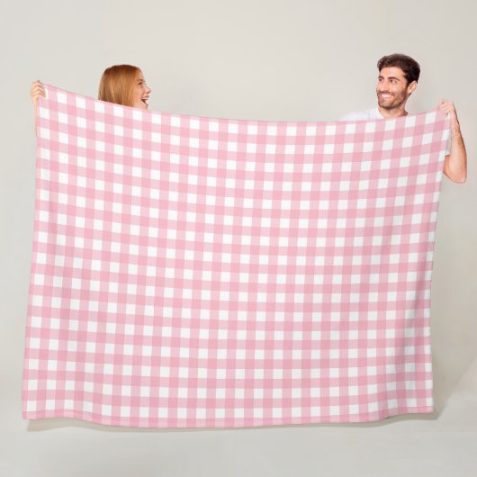 Roze & Wit Checkerboard Fleece Deken (In situ)