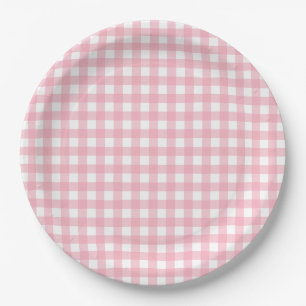 Roze & Wit Checkerboard Patroon Papier Borden Papieren Bordje