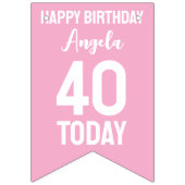 Roze Wit Custom 40ste verjaardag bunting Vlaggetjes (Eerste vlag)