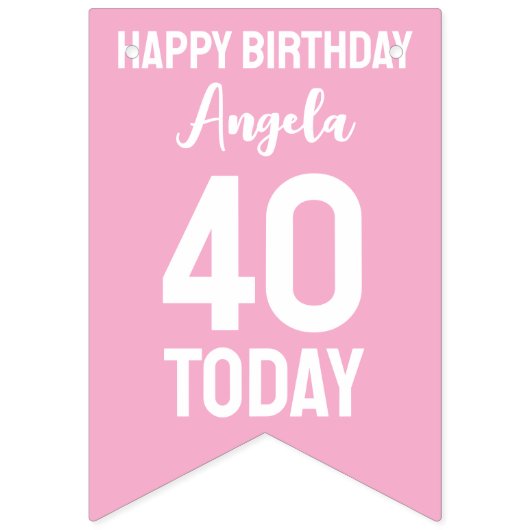 Roze Wit Custom 40ste verjaardag bunting Vlaggetjes (Eerste vlag)