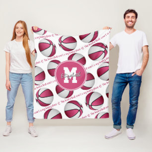 roze wit De basketbal rechtbank is mijn gelukkige Fleece Deken
