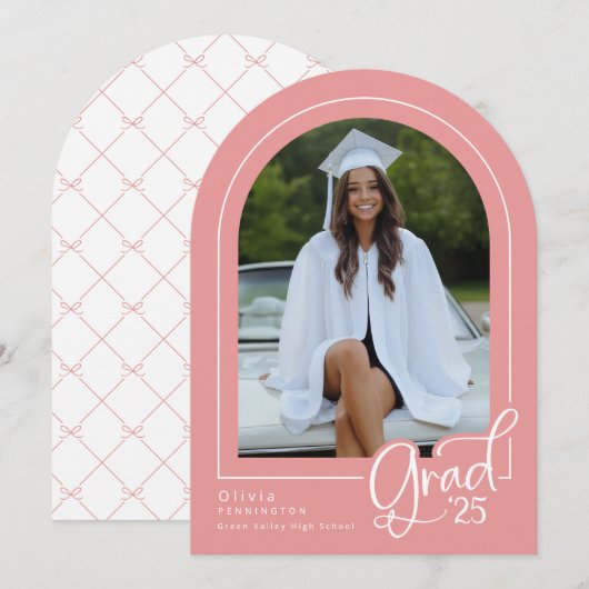 Roze Wit Elegante Foto 2025 Afstudeerder Aankondig Kaart (Voorkant / Achterkant)