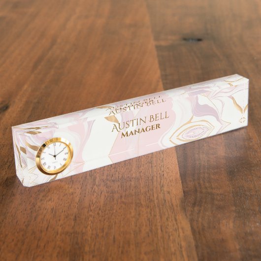 Roze wit en goud marmer gepersonaliseerd naambordje (Zijkant)