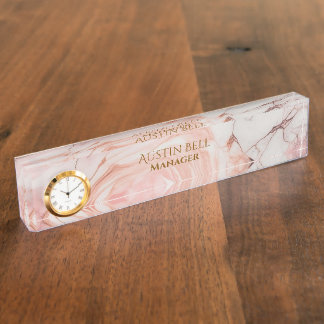 Roze wit en goud marmer gepersonaliseerd naambordje