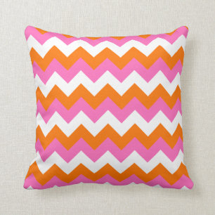 Roze Wit en Oranje Zigzag Kussen