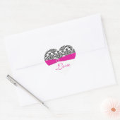 Roze, Wit, en Zwart Damast Love Sticker (Envelop)