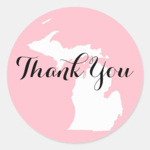Roze Wit en Zwart Michigan Bruiloft Dank u Ronde Sticker
