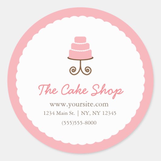 Roze & Wit Fancy Cake Bakery Sticker Label (Voorkant)