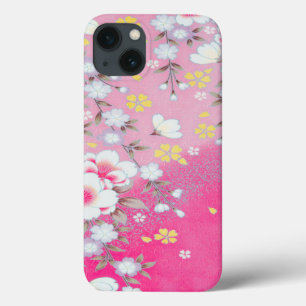 Roze Wit Geel Japans Kimono Floral iPhone 13 Hoesje