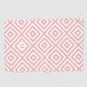 Roze Wit Geometrisch Patroon Monogram Golfhanddoek (Horizontaal)