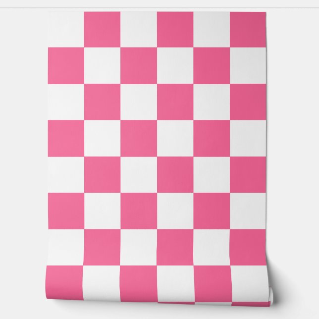 Roze Wit Geruit Check Wall Decor Behang (Afrollen)