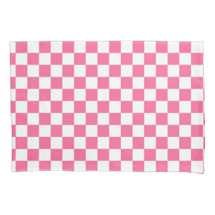 Roze wit geruit controlepatroon kussensloop