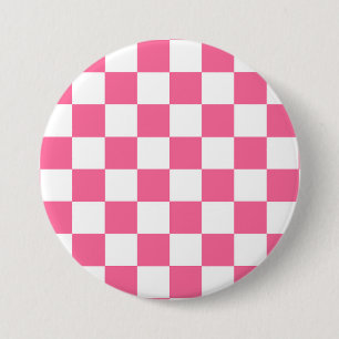Roze wit geruit controlepatroon ronde button 7,6 cm