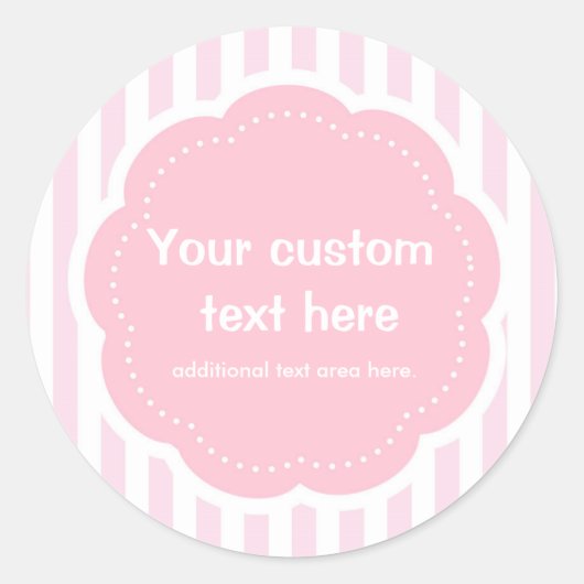 Roze Wit Gestreept Modern Schattige Sticker Label (Voorkant)