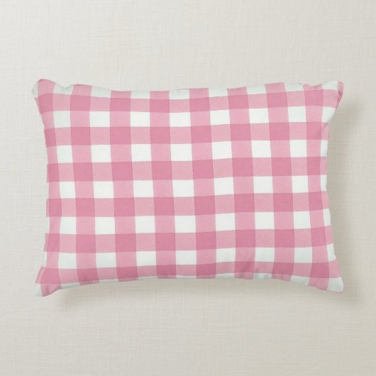 Roze Wit Gingham Buffalo Plaid Geruite Slaapkamer Accent Kussen (Voorkant)