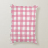 Roze Wit Gingham Buffalo Plaid Geruite Slaapkamer Accent Kussen (Achterkant (Verticaal))