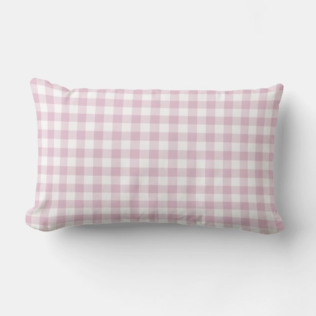 Roze Wit Gingham Controleer patroon Kussen (Voorkant)