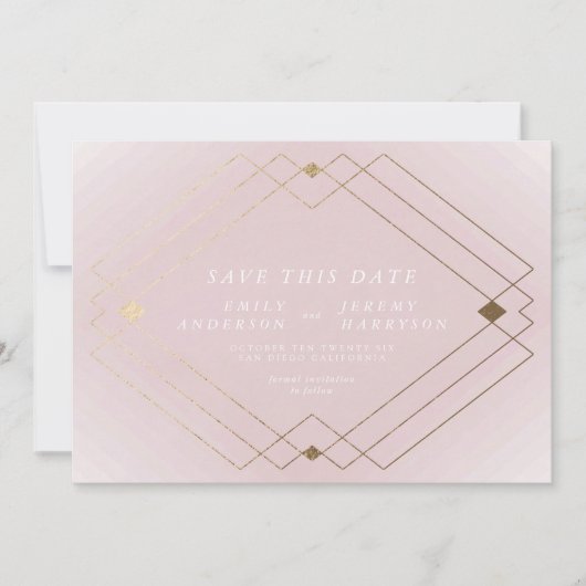 Roze & Wit | Gold Deco lijnen opslaan de datum Aankondiging (Voorkant)
