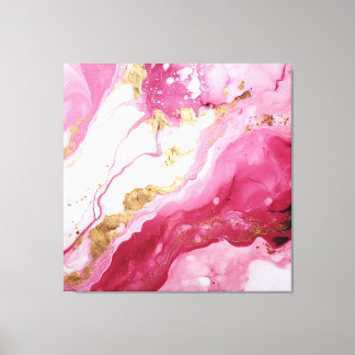 Roze, Wit, Goud Abstract Canvas Afdruk