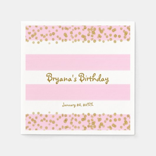 Roze Wit & Goud Confetti VERJAARDAG Party Servette Servetten (Voorkant)