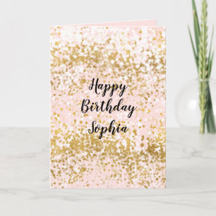 Roze Wit Gouden Confetti Glitter Verjaardag Kaart