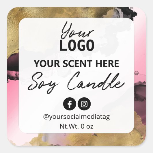 Roze Wit Gouden Inkt Soja Kaars Labels (Voorkant)