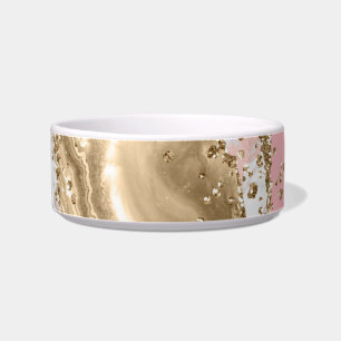 Roze Wit Gouden Mauve Glitter Marmered Agaat Voerbakje