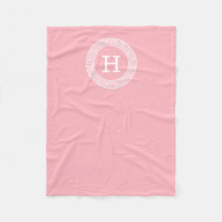Roze Wit Grieks Sleutel RND Lijst Initiaal Monogra Fleece Deken
